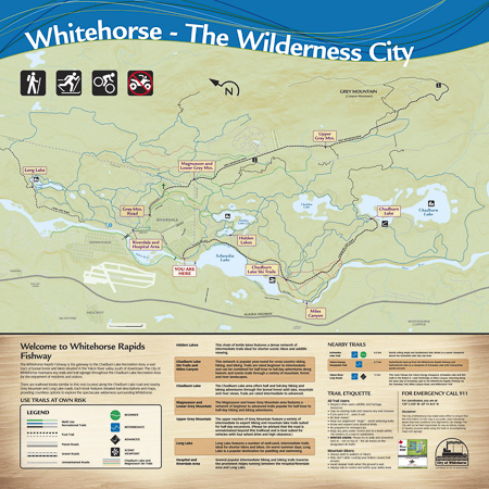 General trail netwok map located at Whitehorse Fish Ladder.
